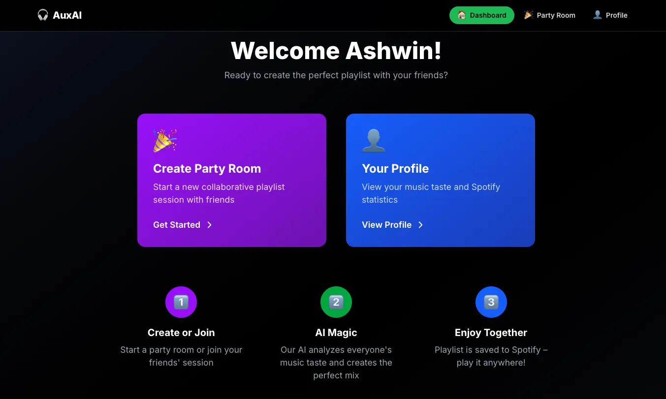 AuxAI room screen blending group music tastes into a playlist