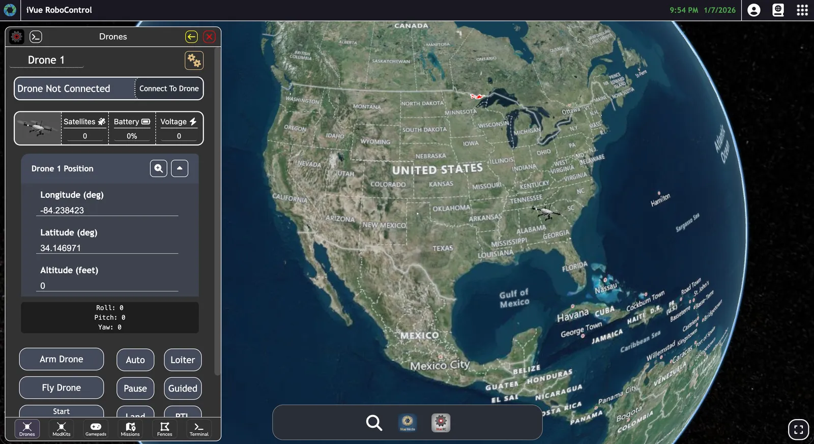 iVue operator interface with live drone video and 3D globe